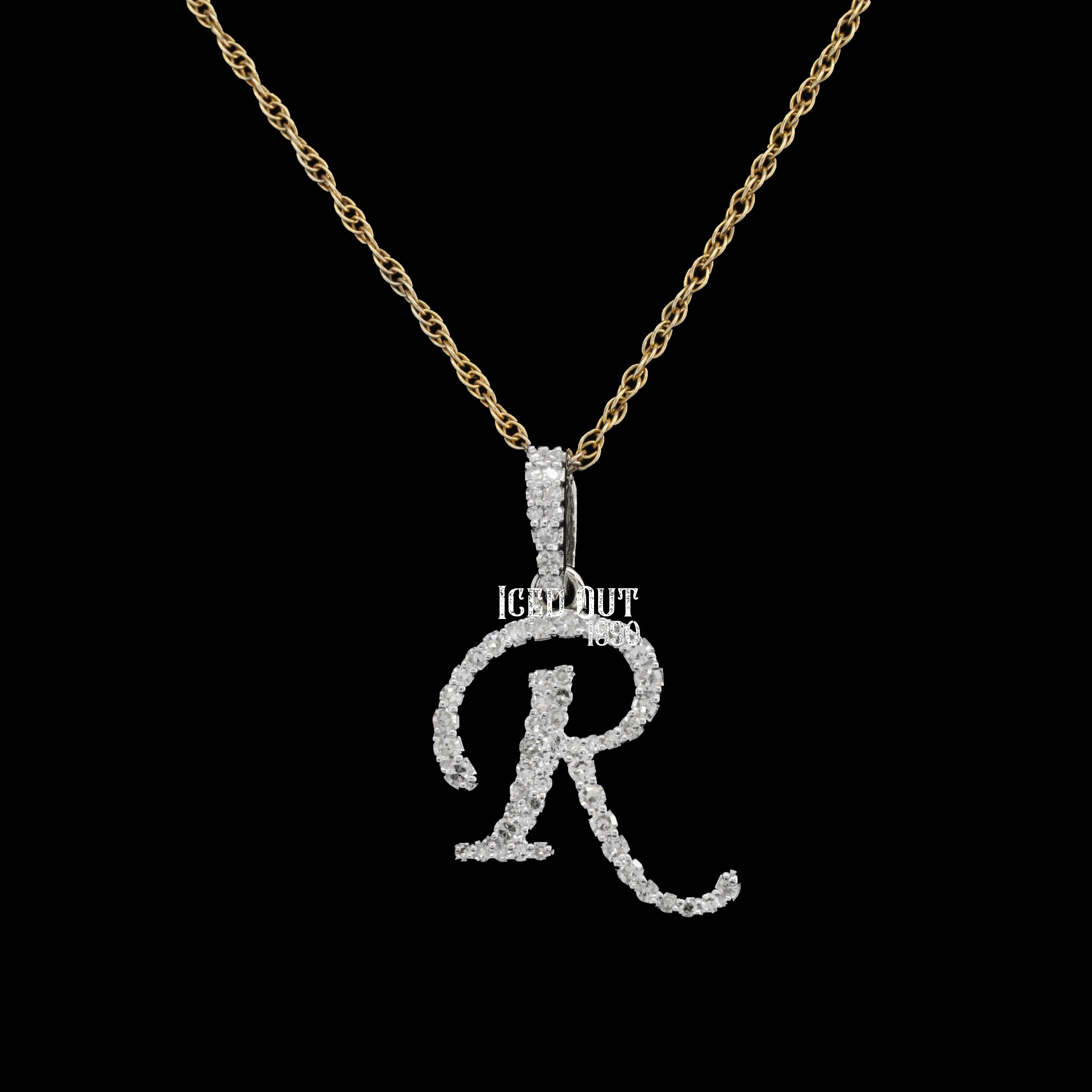 Royal R Initial Moissanite Diamond Totally Iced Out Hip Hop Style Pendant