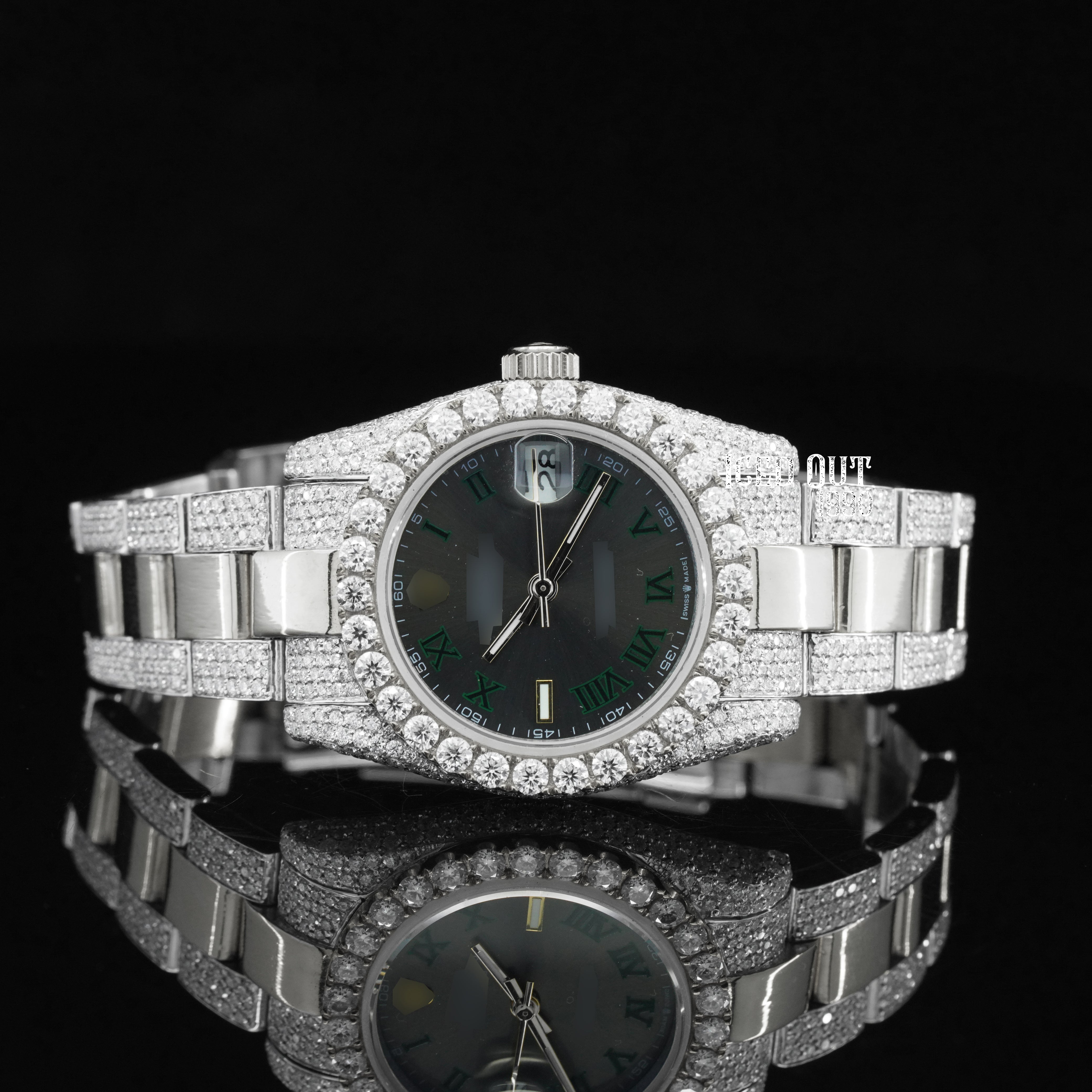 Amazing Quality Black Color Dial Moissanite Diamond Iced Out Automatic Two Tone Watch For Women