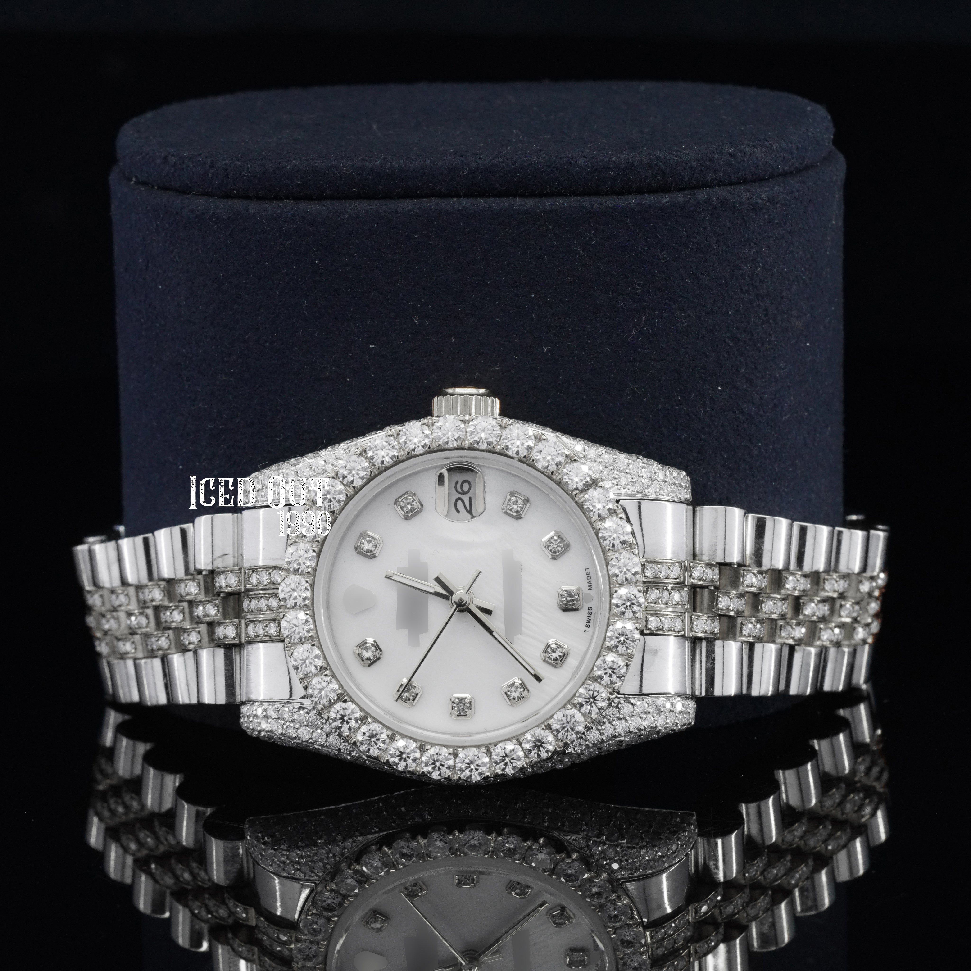 Amazing Look White Color Dial Moissanite Diamond Iced Out Automatic Two Tone Watch For Women