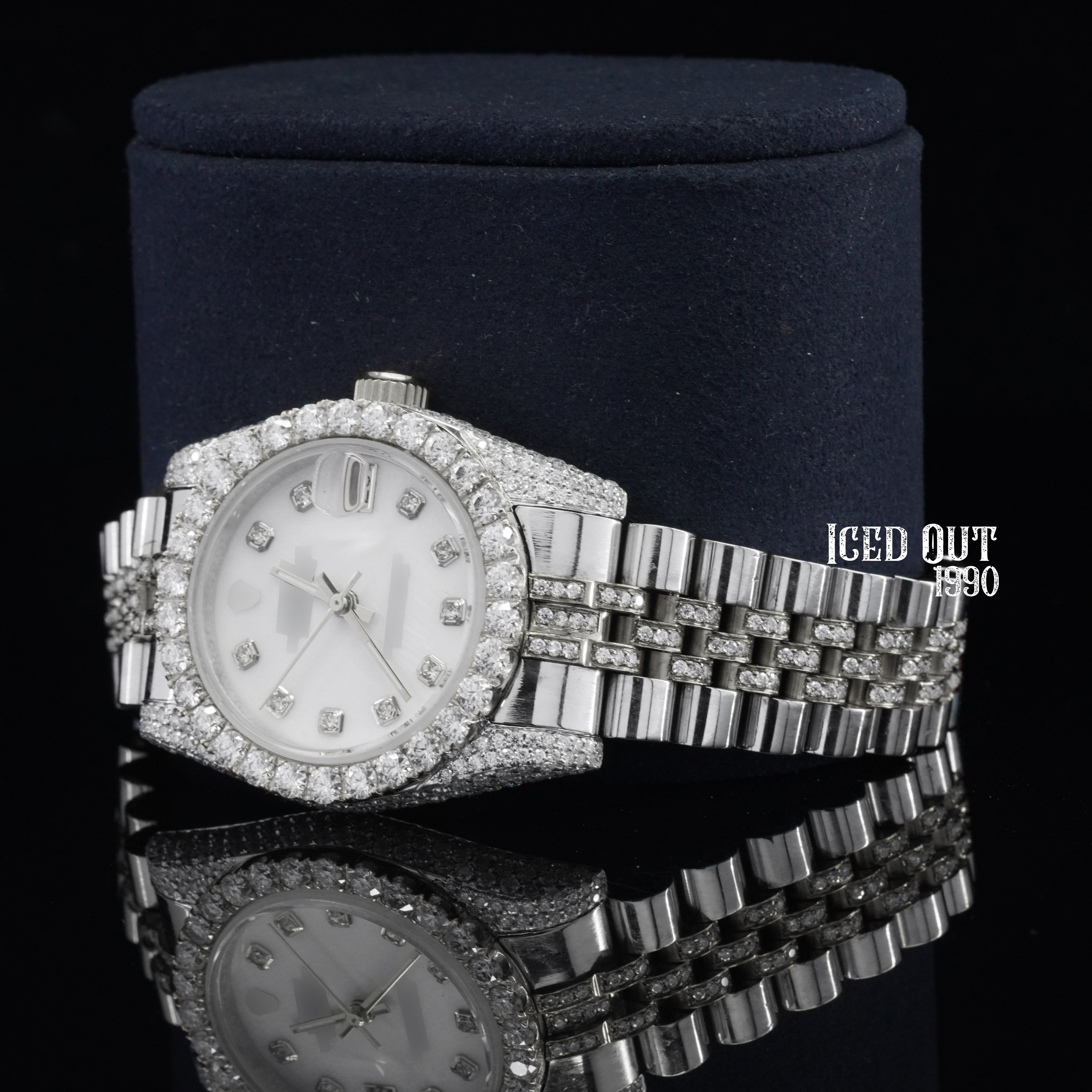 Amazing Look White Color Dial Moissanite Diamond Iced Out Automatic Two Tone Watch For Women