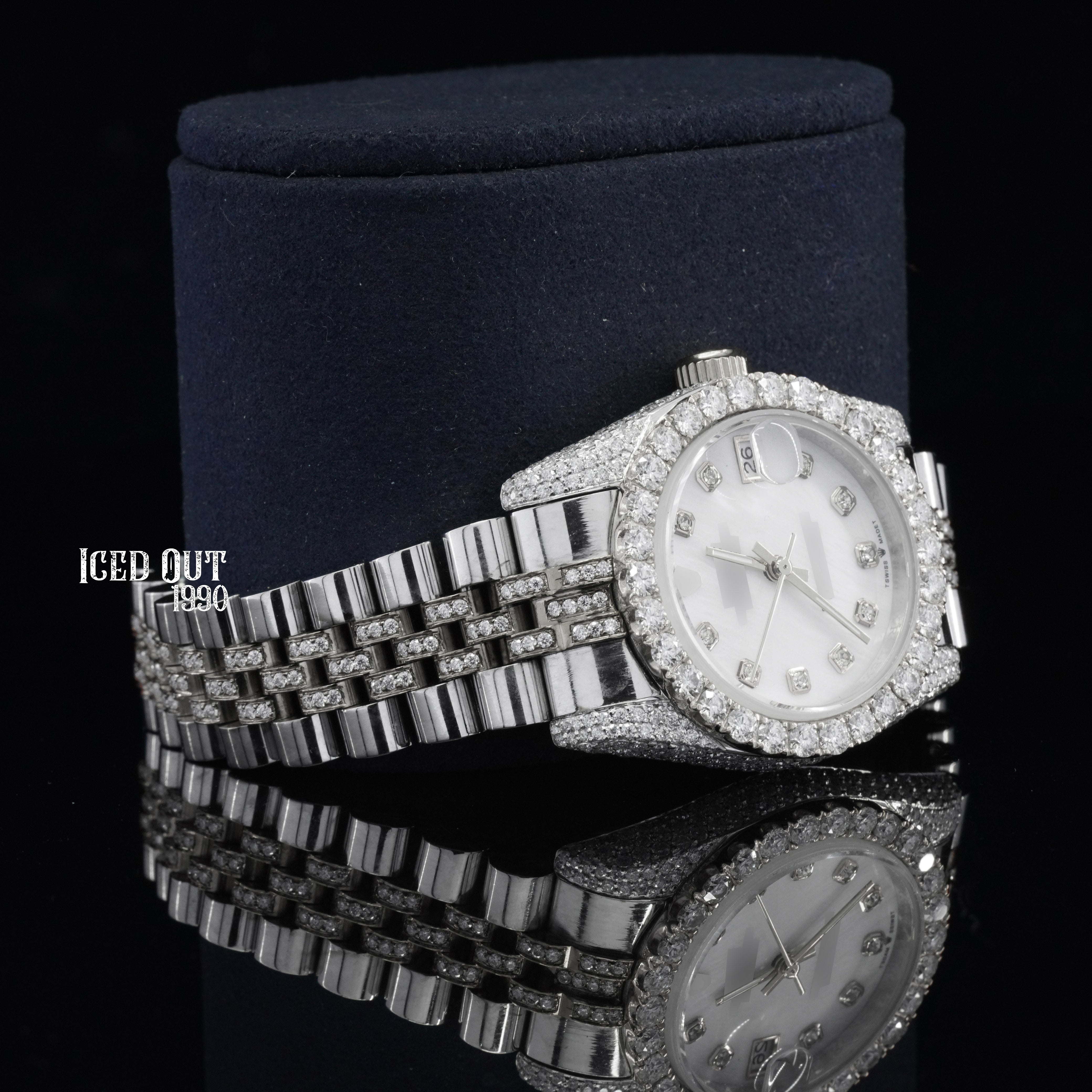 Amazing Look White Color Dial Moissanite Diamond Iced Out Automatic Two Tone Watch For Women