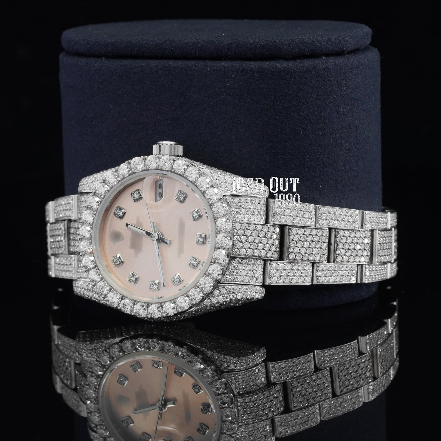 Luxurious Look Beige Color Dial Moissanite Diamond Iced Out Automatic Two Tone Watch For Women