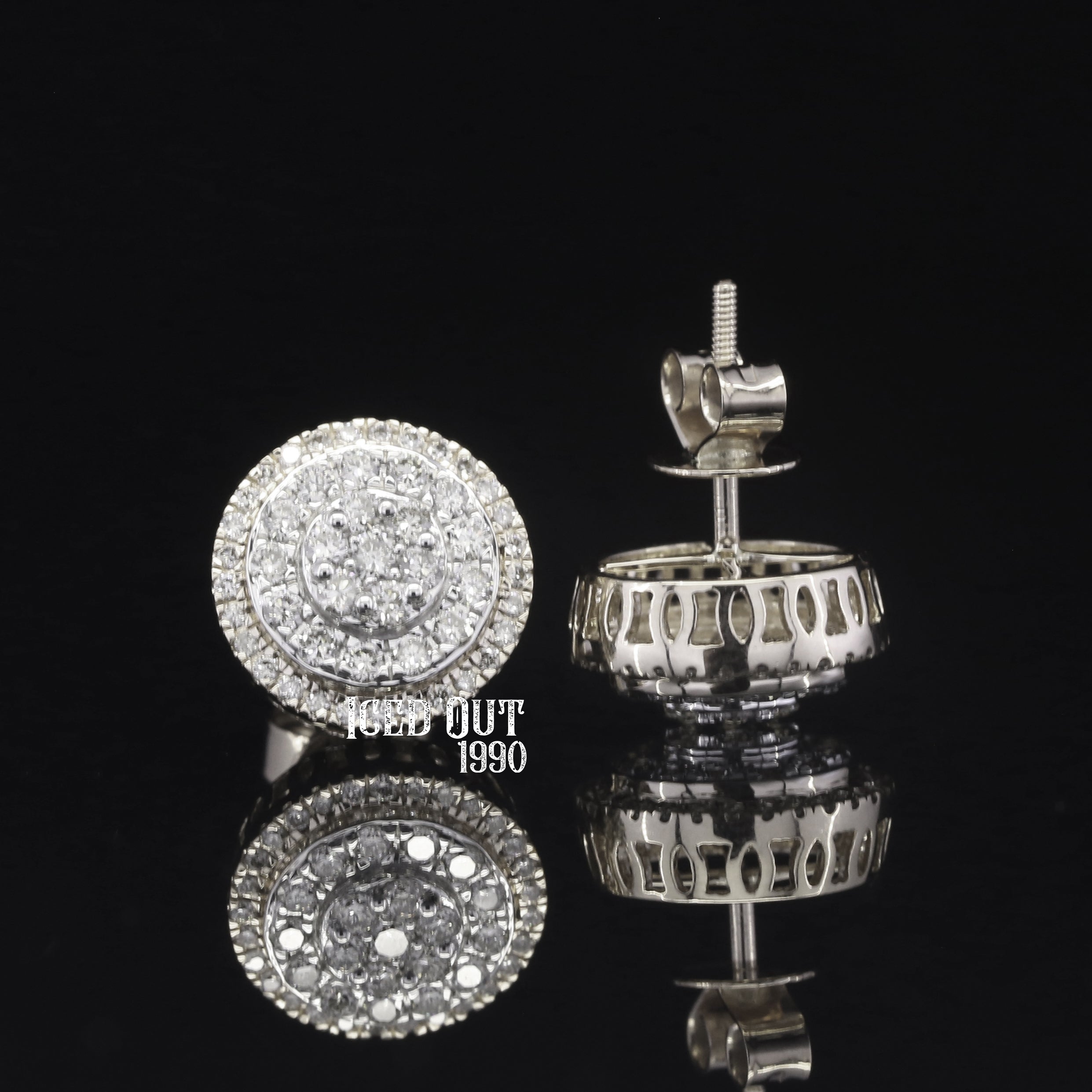 0.9 Carat Round Cut Moissanite Hip Hop Two Tone Cluster Flower Style Earring