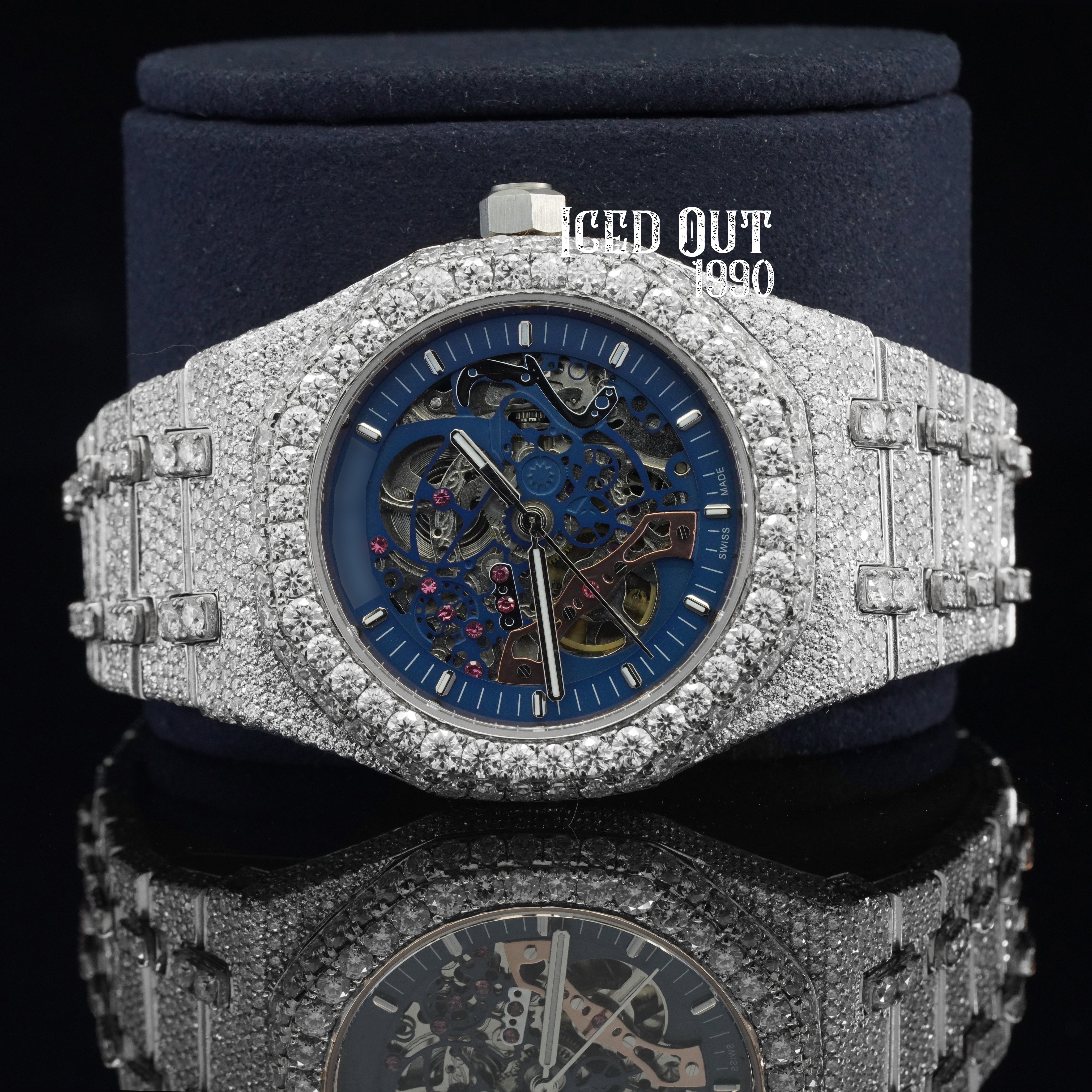 Moissanite Watch Automatic Iced Out Bust Down Sapphire Crystal Glass Watch