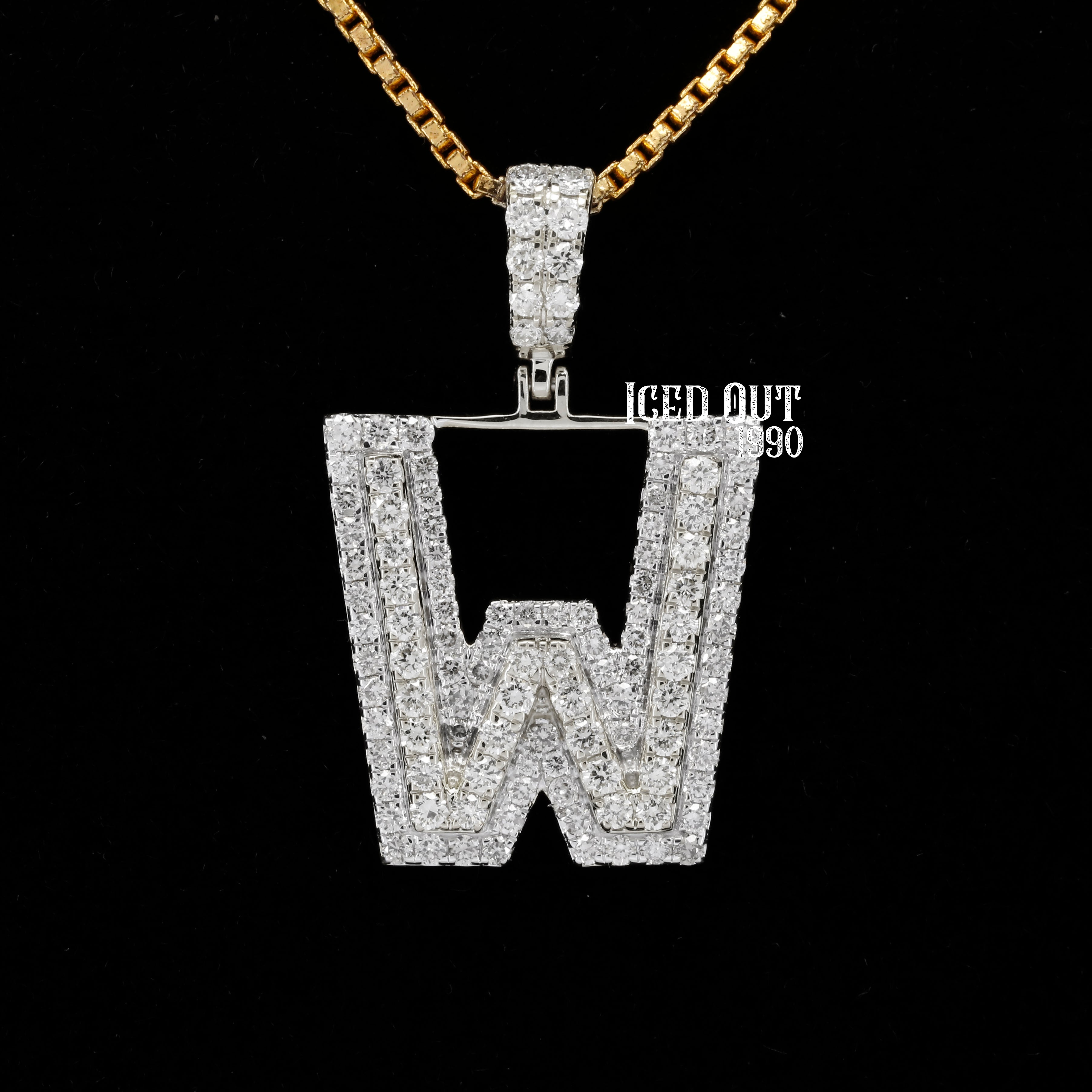 W Initial Moissanite Diamond Totally Iced Out Two Tone Hip Hop Style Pendant