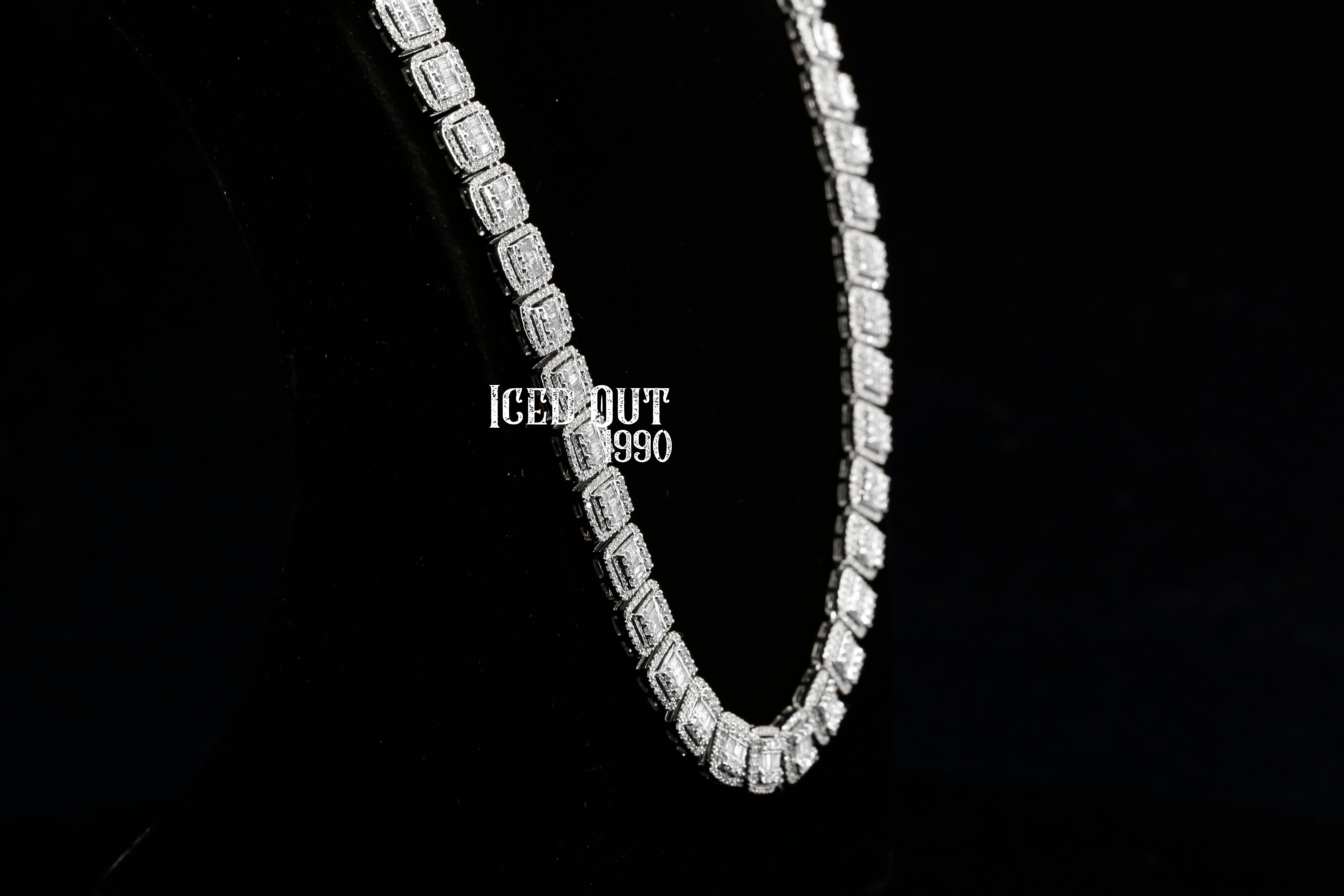 Baguette and Round Moissanite Tennis Hip Hop Chain