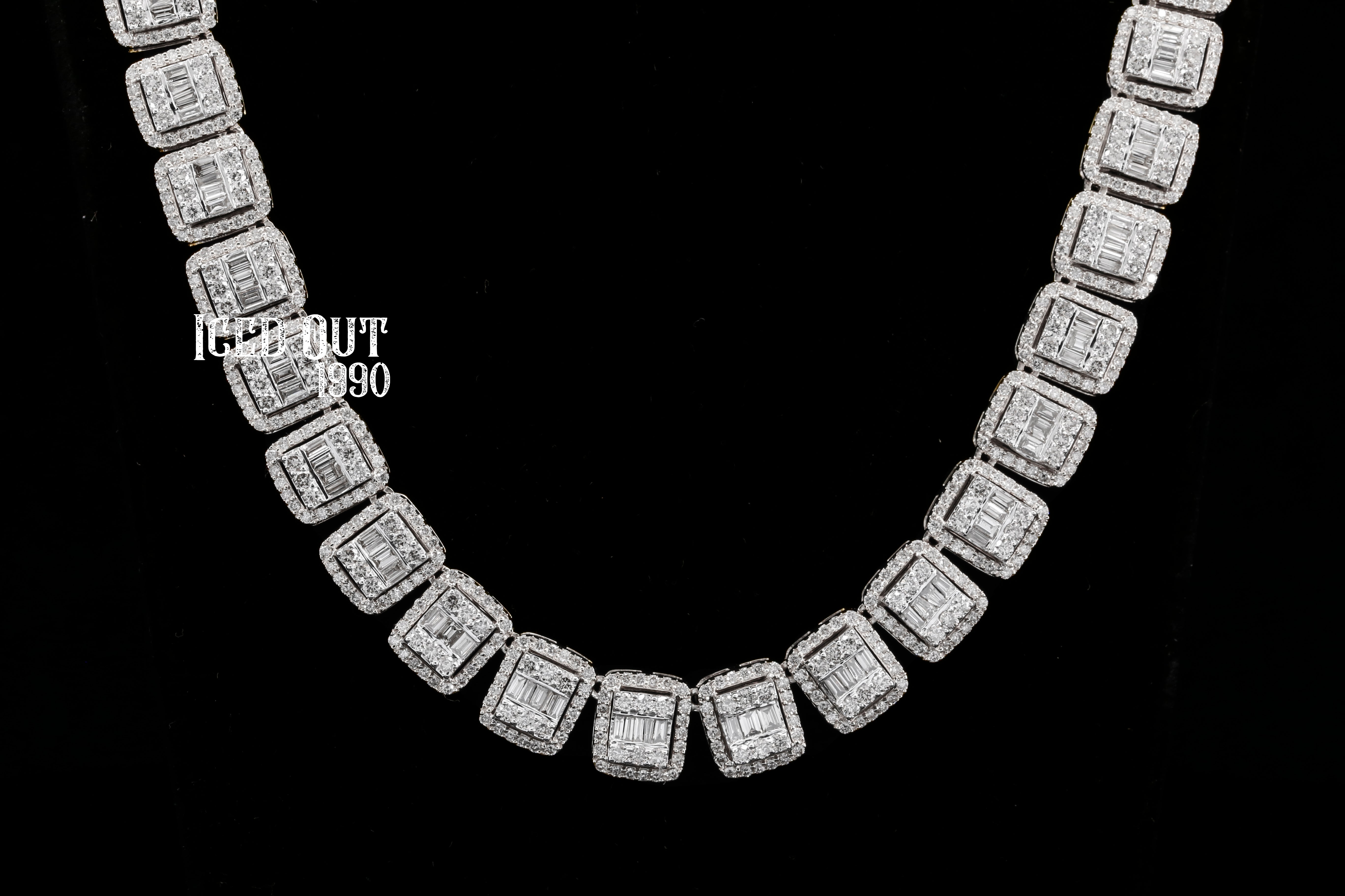 Baguette and Round Moissanite Tennis Hip Hop Chain