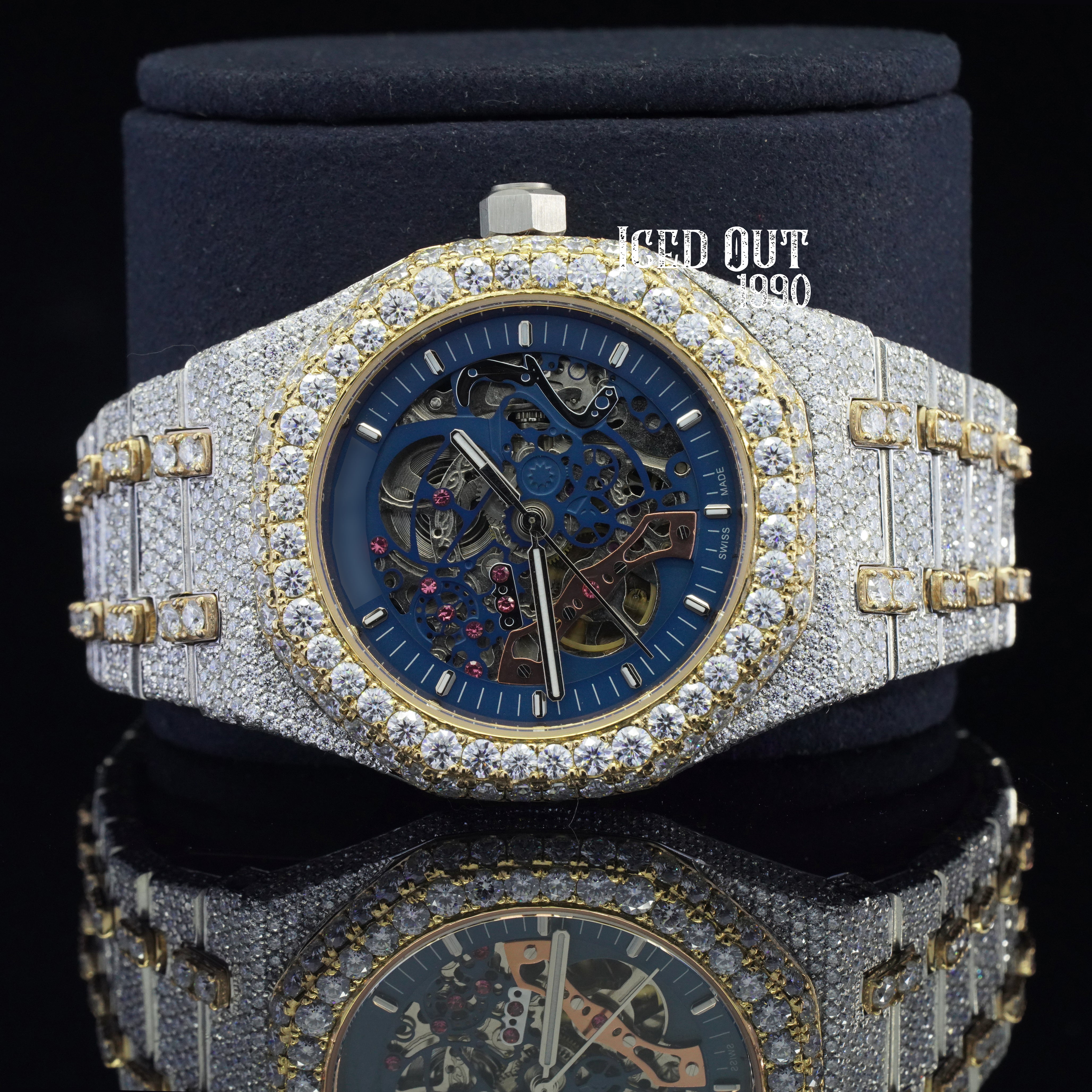 Moissanite Watch Automatic Iced Out Bust Down Sapphire Crystal Glass Watch