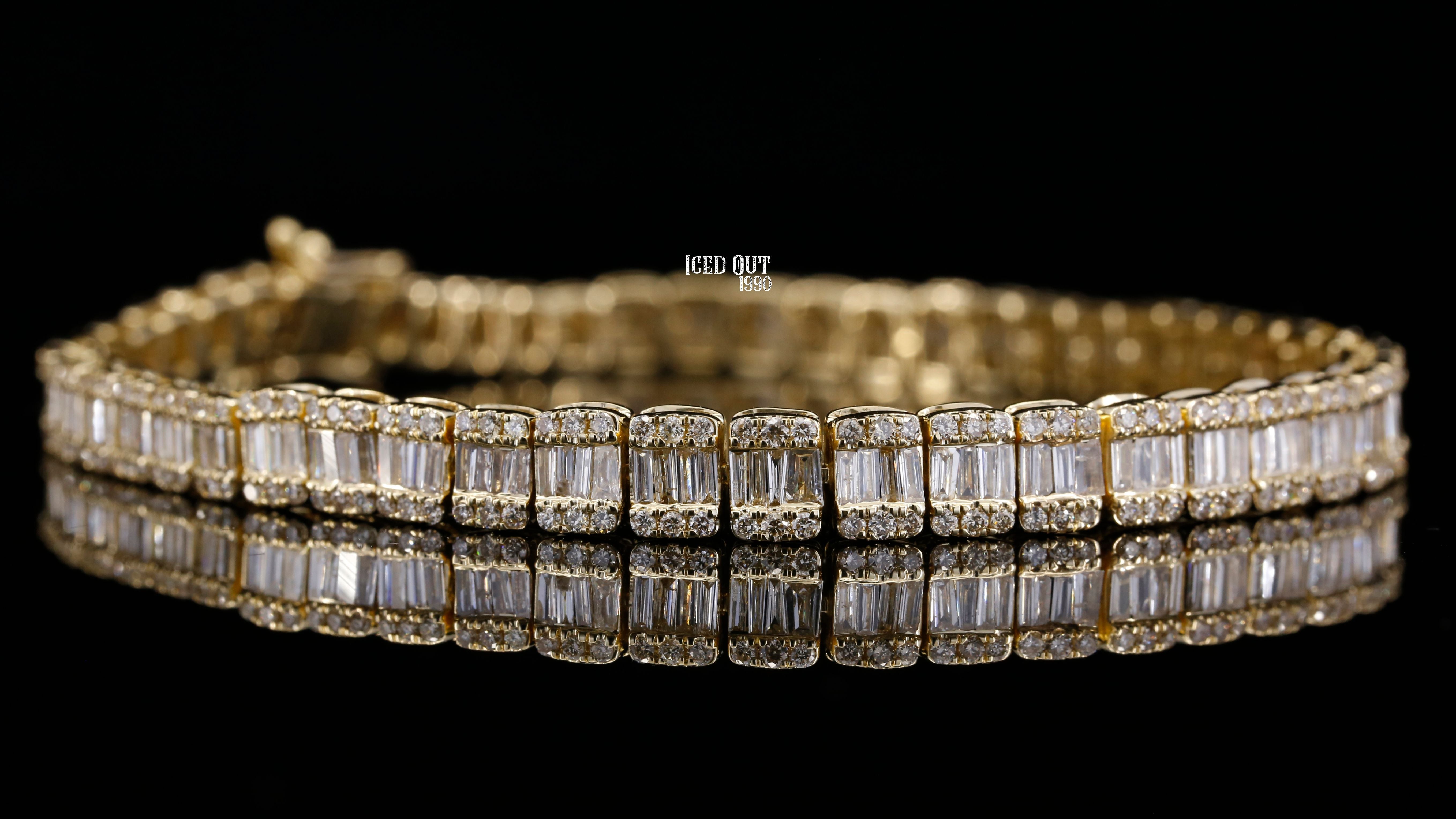 Baguette Cut And Round Cut Moissanite Hip Hop Tennis Bracelet